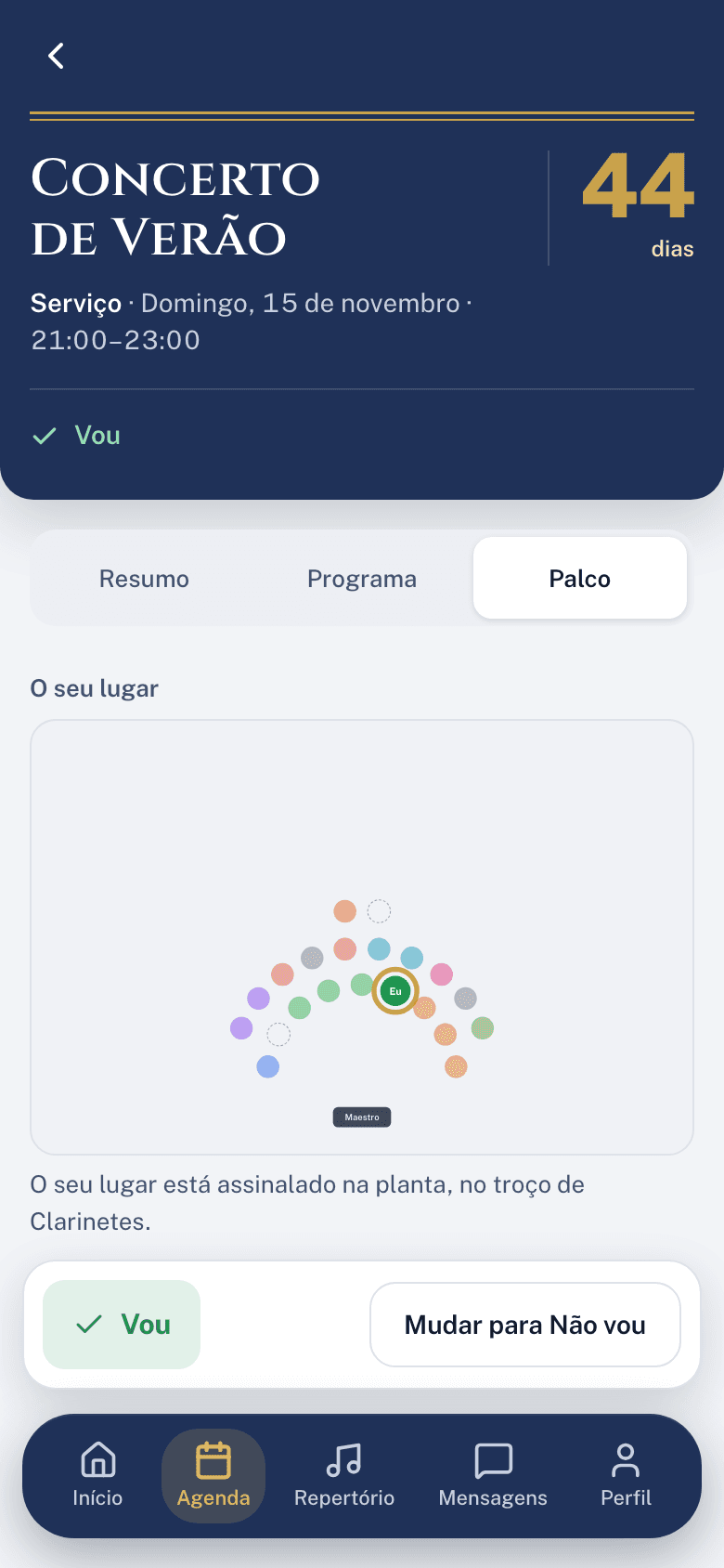 O lugar no palco de um músico na app